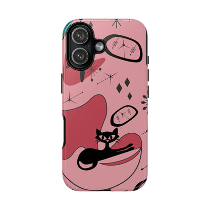 Atomic Cat, Pink Mid Century Modern, Egg Chair, Space Cat Tough Phone Case