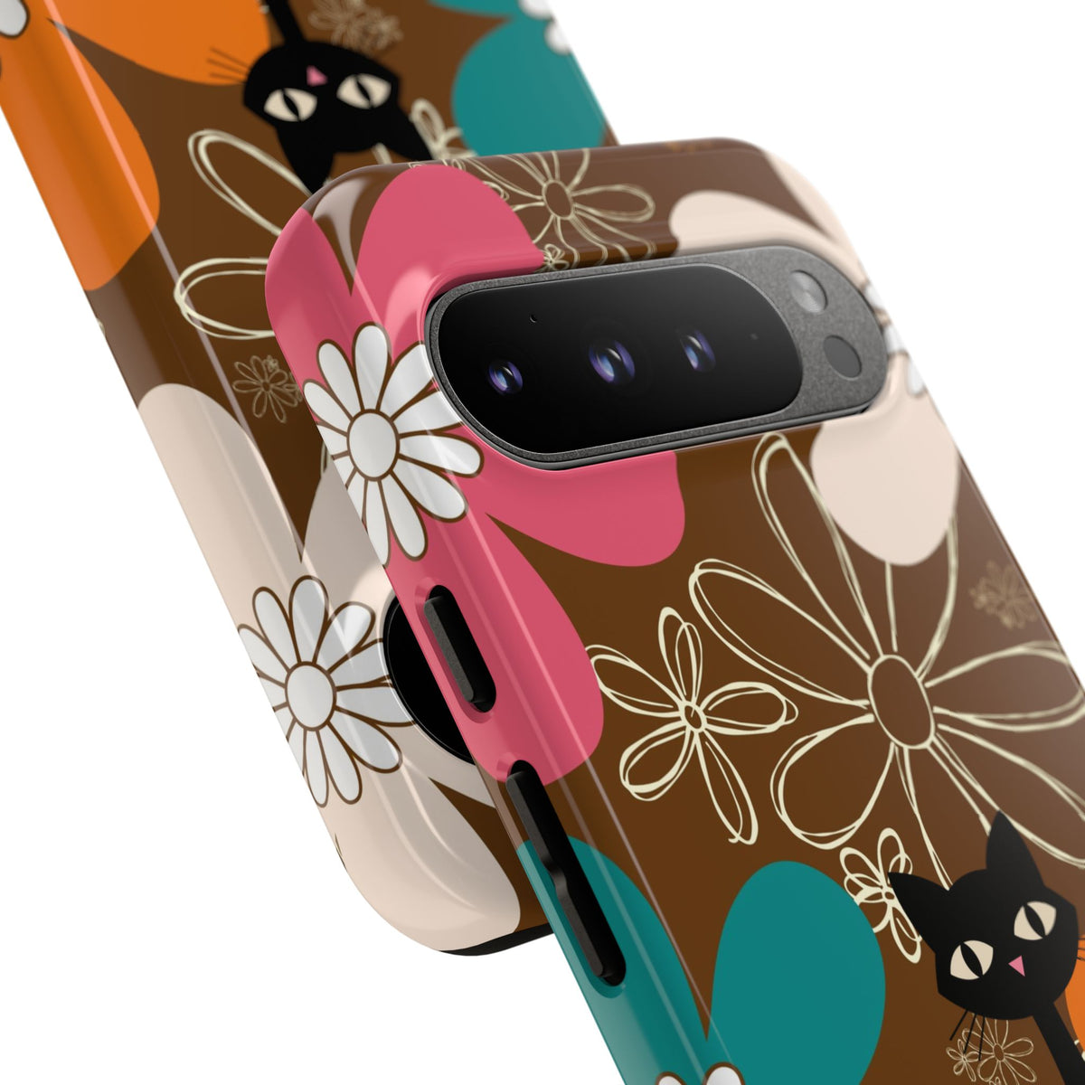 Atomic Cat Retro 70s Vibe Flower Power Tough Cases: Cute Floral and Cat Phone Case for Cat Lovers