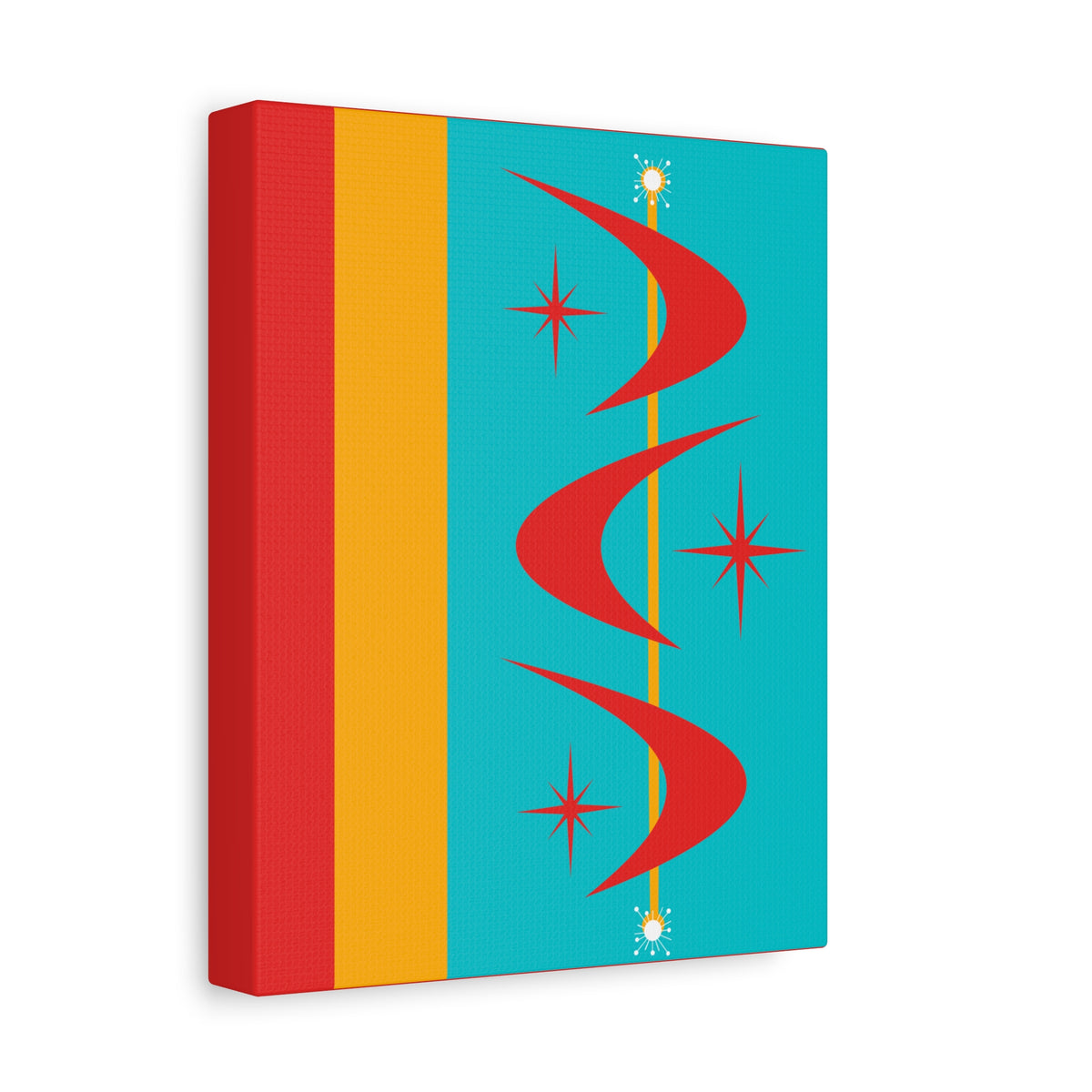 Atomic Boomerang Retro Red, Aqua Blue, Mustard Yellow Mid Century Modern Retro Wall Art - Mid Century Modern Gal