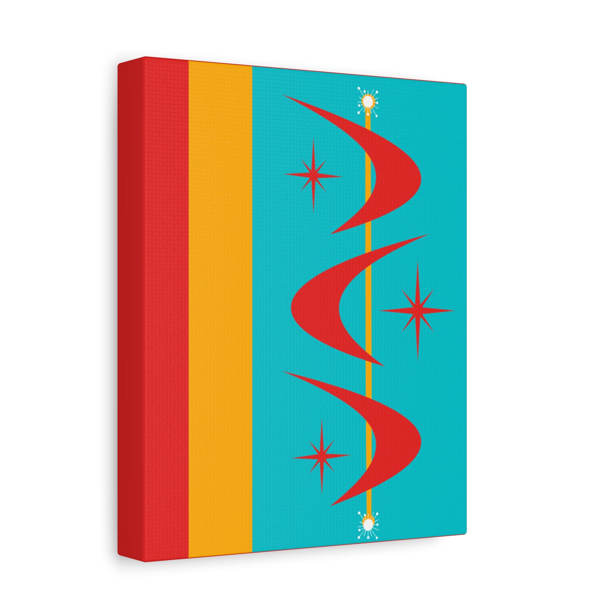 Atomic Boomerang Retro Red, Aqua Blue, Mustard Yellow Mid Century Modern Retro Wall Art - Mid Century Modern Gal
