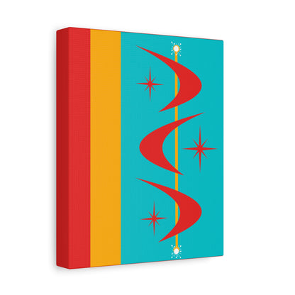 Atomic Boomerang Retro Red, Aqua Blue, Mustard Yellow Mid Century Modern Retro Wall Art - Mid Century Modern Gal