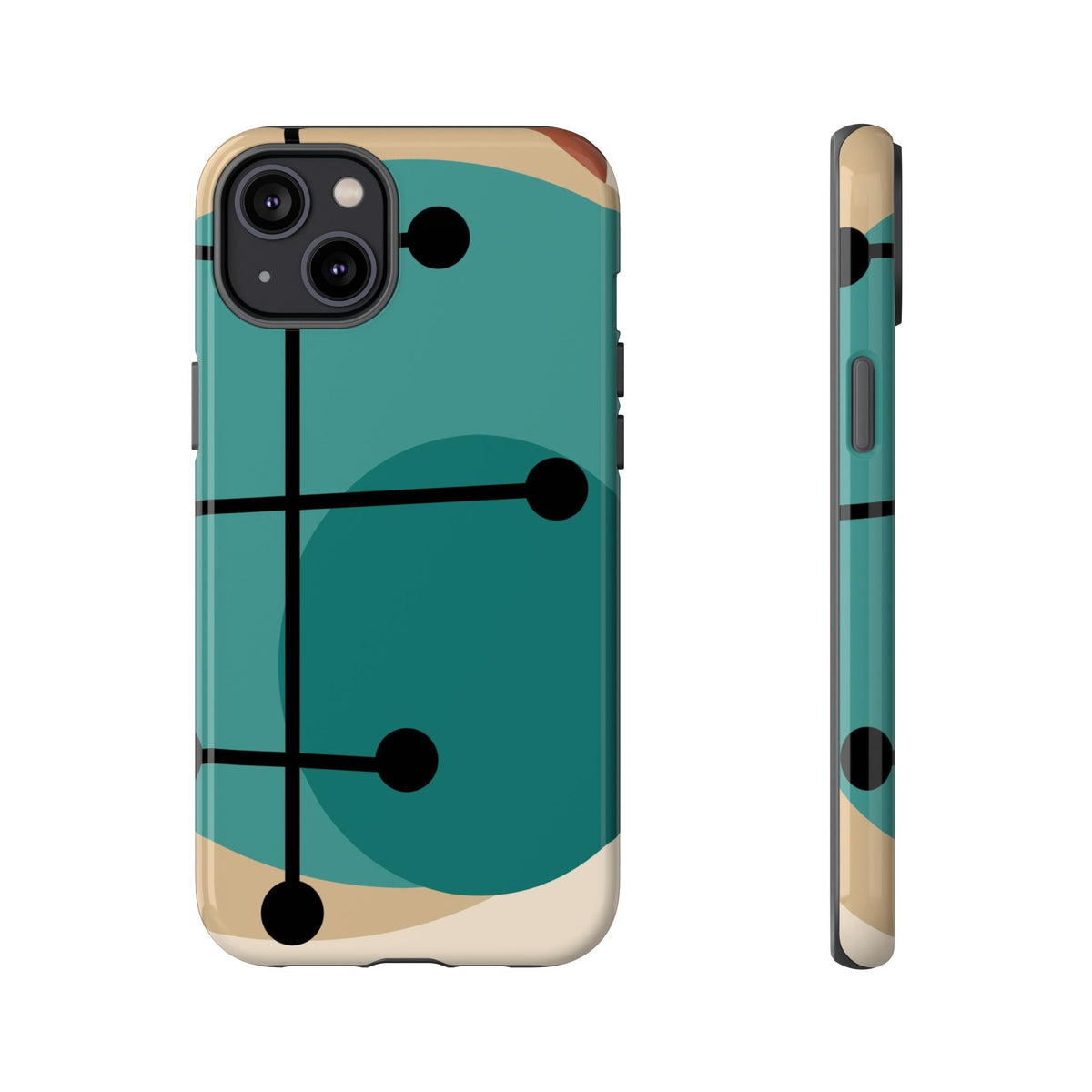 Mid Century Mod, Geometric, Retro Beige Teal Blue, Smart Phones Tough Phone Cases