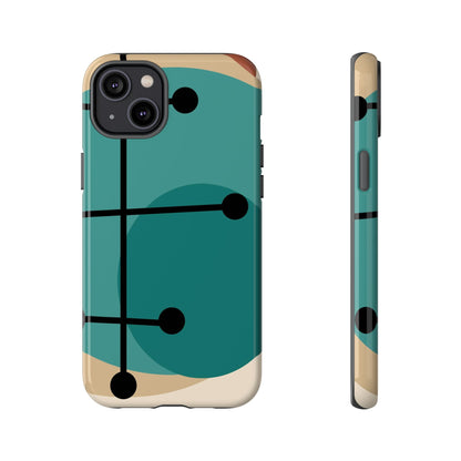 Mid Century Mod, Geometric, Retro Beige Teal Blue, Smart Phones Tough Phone Cases