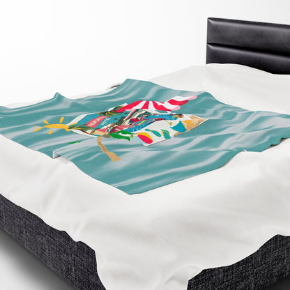 Palm Springs Hotel Retro Mod Flamingo And Atomic Cats, Tropical Getaway Velveteen Plush Blanket - Perfect for Beach Days and Cozy Nights - Mid Century Modern Gal