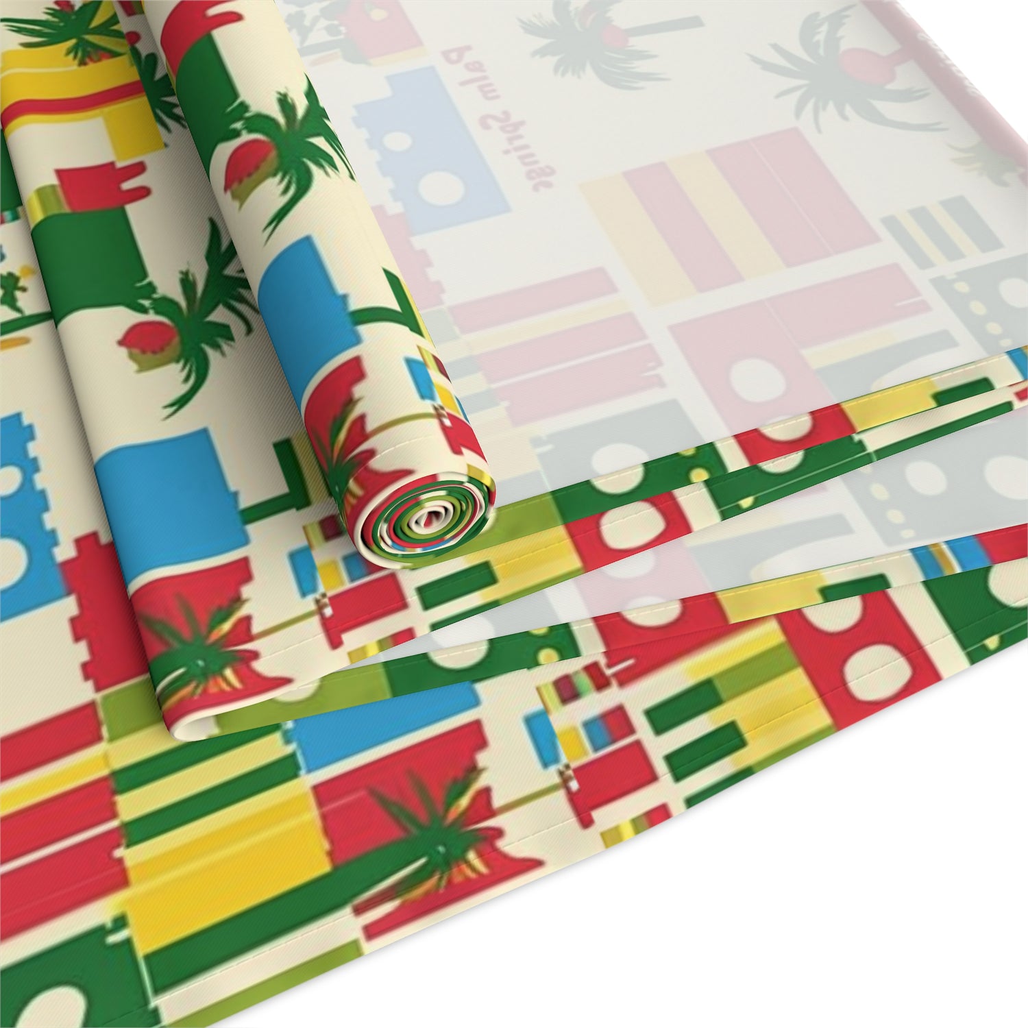 Tropical Palms Spring California Paradise Table Runner - Bright Cotton &amp; Poly Design for Summer Dining - Mid Century Modern Gal