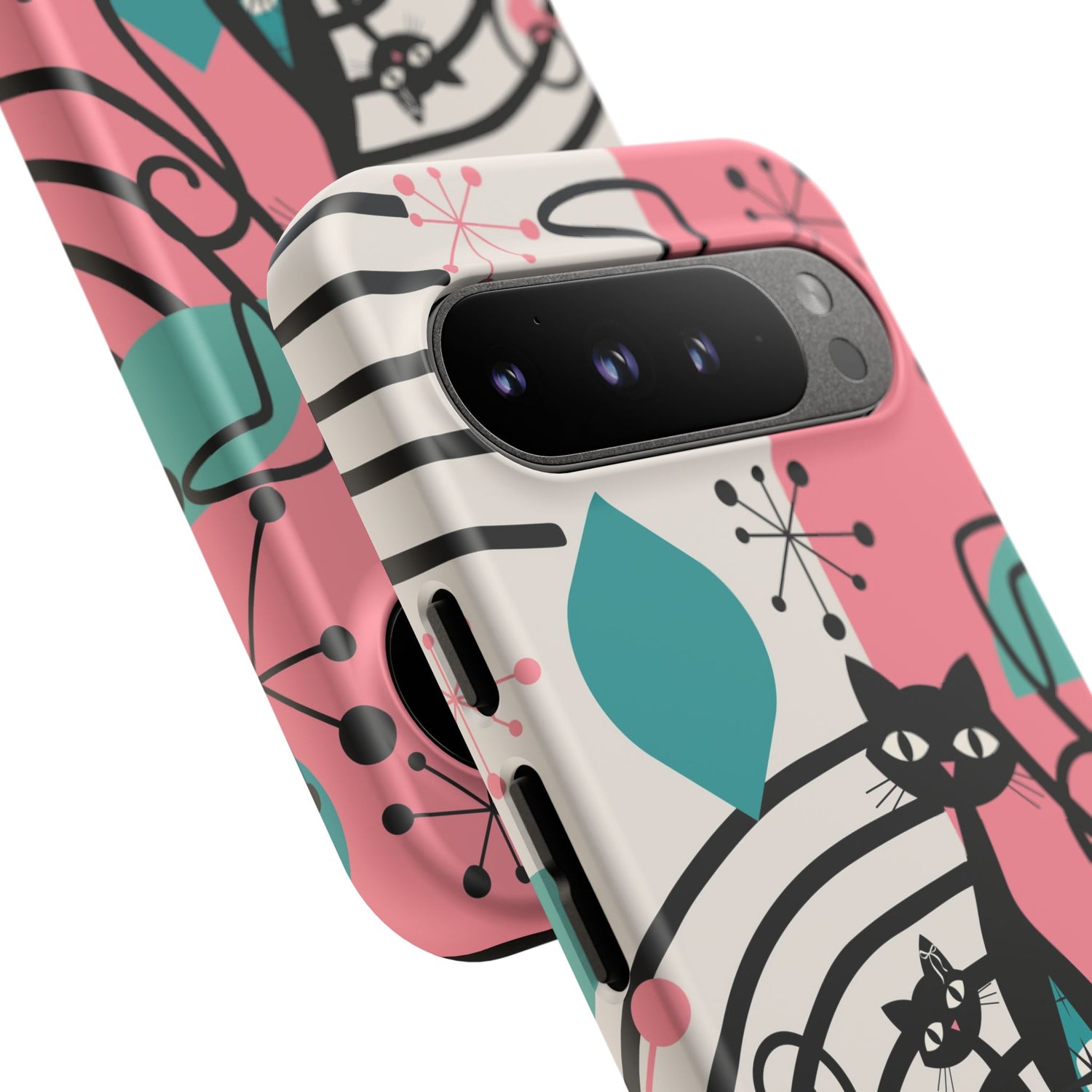 Mid Mod Atomic Cat Boomerang Starburst, Pink, Black Kitschy Stylish Cat Phone Case: Modern Design for Cat Lovers