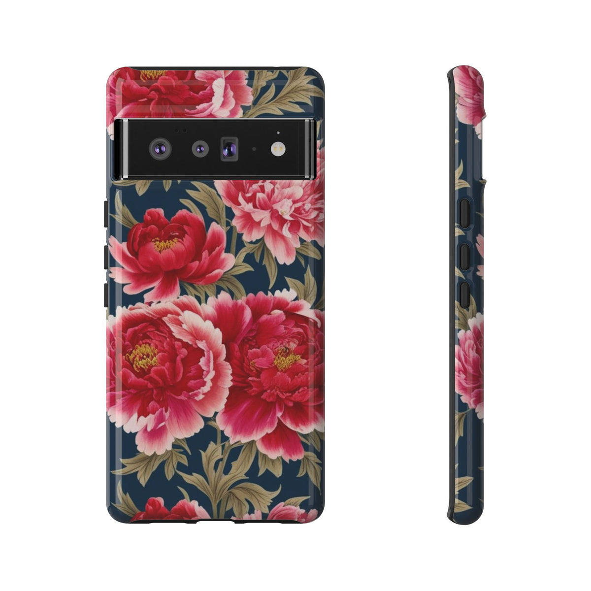 Chinoiserie Royal Blue Pink, Red Roses And Peony Floral Tough Phone Case
