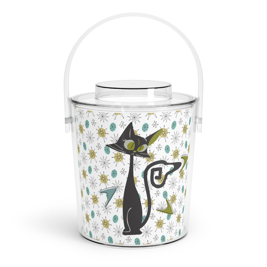 Franciscan Starburst Pattern,  Atomic Cat Mid Century Modern Ice Bucket with Tongs Summer Retro Outdoor Entertaining