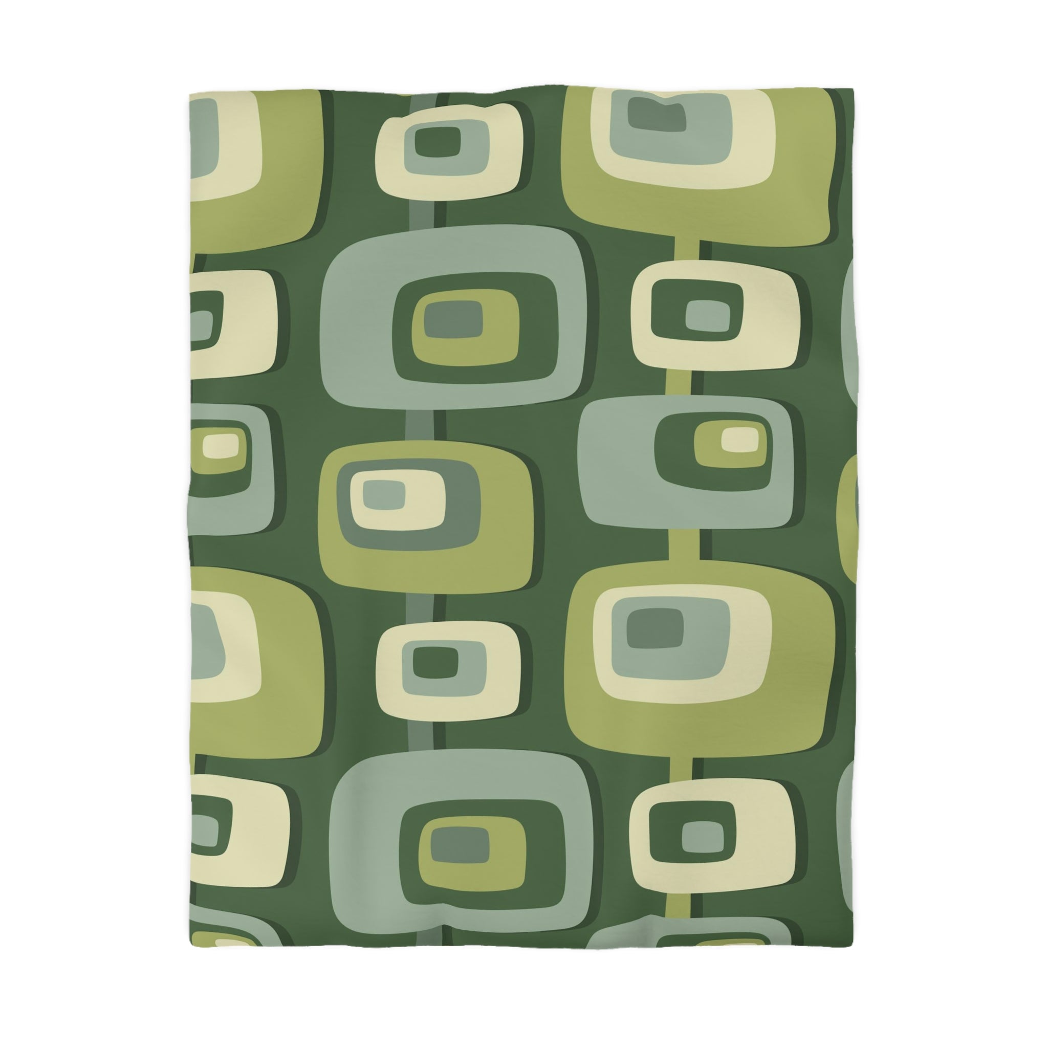 Mid Century Modern, Geometric, Groovy Green, Beige, Abstract, 60s 70s Retro, Mid Mod, MCM Duvet Cover