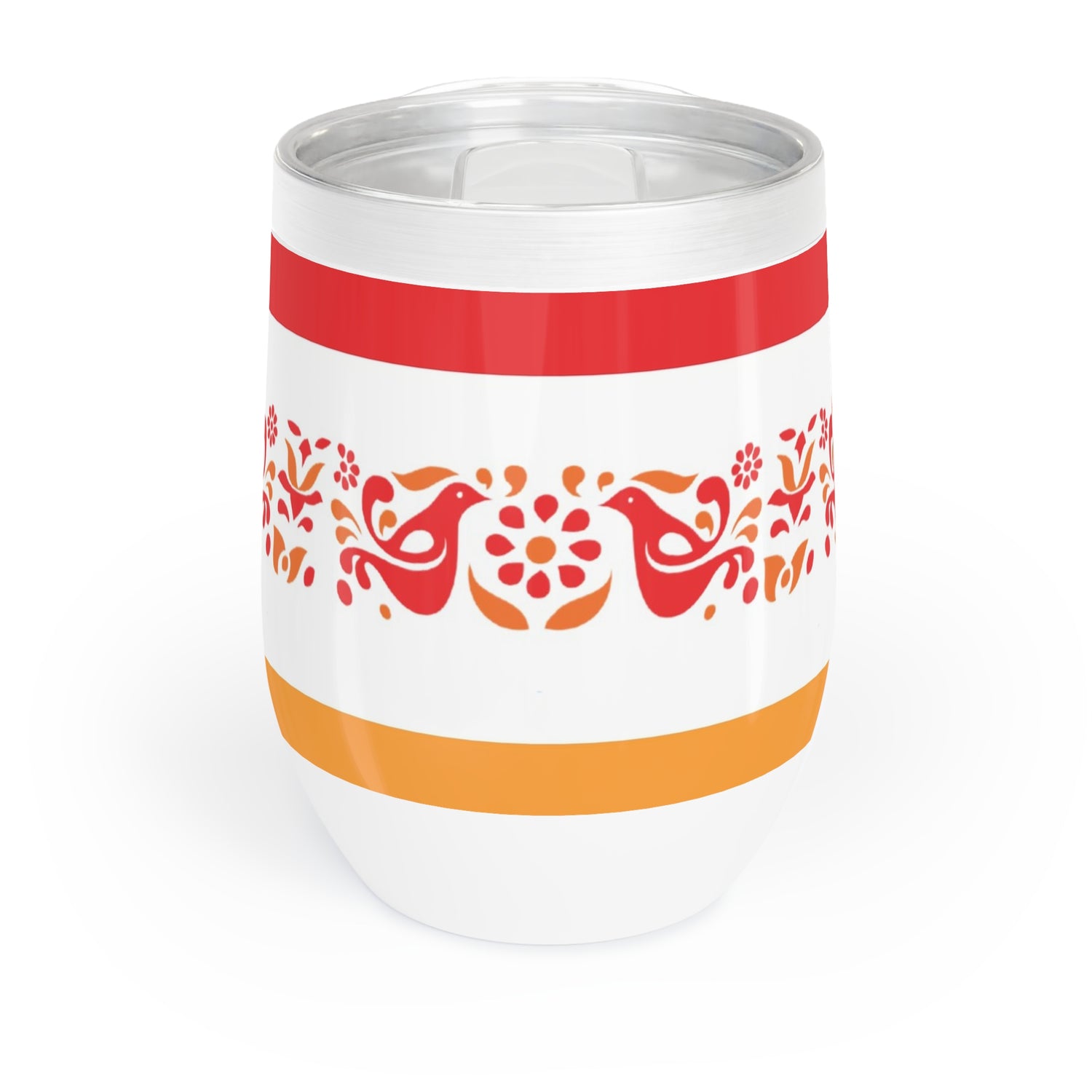 Pyrex Circle Of Friendship Tumbler, Wine Tumbler, Perfect for Parties, Gifting, Outdoor Adventures, Red and Orange Floral Design, Travel Mug - Mid Century Modern Gal