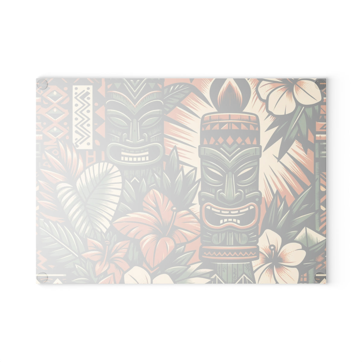 Tiki Idol, Polynesian Design, Green, Orange, Brown, Mid Century Modern Tiki Party Glass Cutting Board - Mid Century Modern Gal
