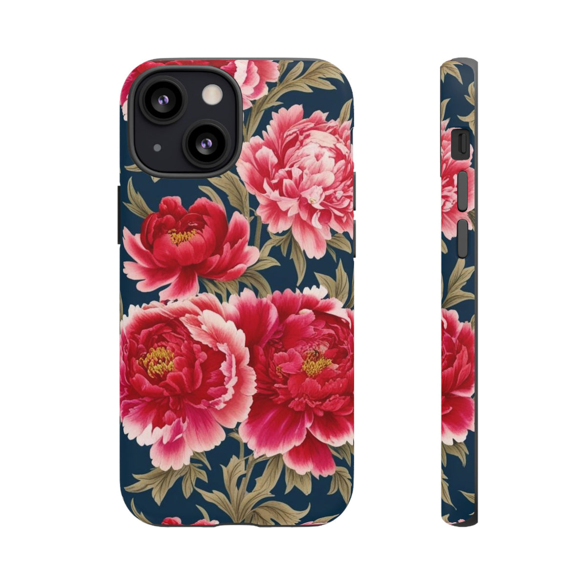 Chinoiserie Royal Blue Pink, Red Roses And Peony Floral Tough Phone Case