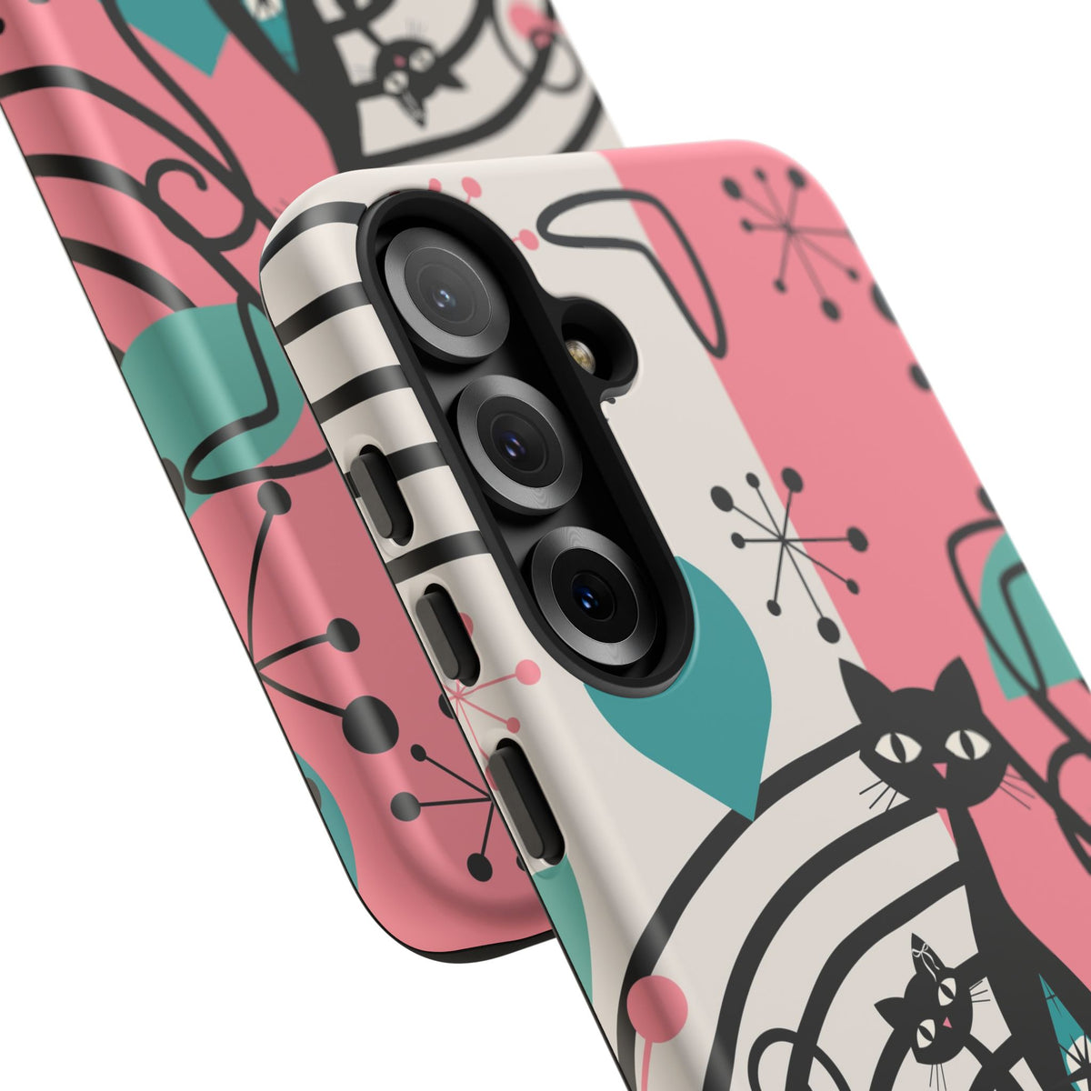 Mid Mod Atomic Cat Boomerang Starburst, Pink, Black Kitschy Stylish Cat Phone Case: Modern Design for Cat Lovers