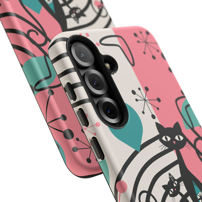 Mid Mod Atomic Cat Boomerang Starburst, Pink, Black Kitschy Stylish Cat Phone Case: Modern Design for Cat Lovers