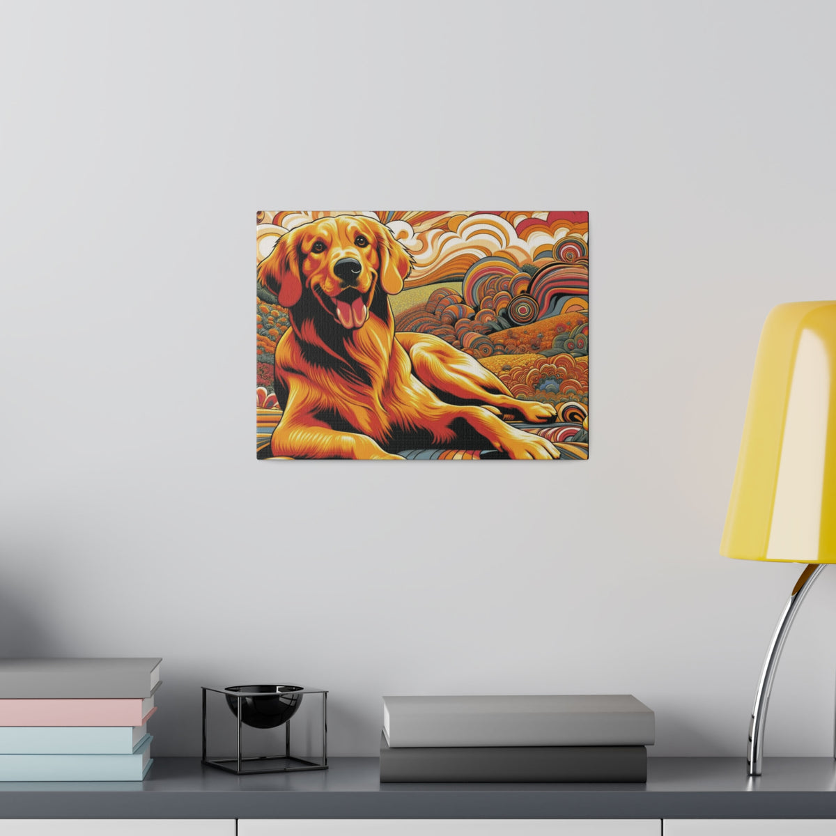 Golden Retriever Gift, Retro Wall Art, Groovy Hipster Style Mod, Golden Mom Dog Lover Wall Art - Mid Century Modern Gal