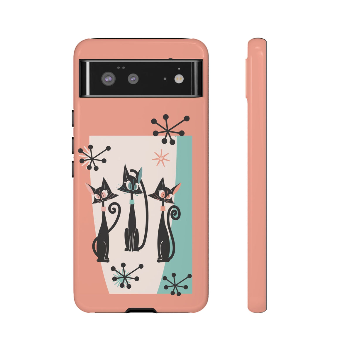 Atomic Cat Mid Mod Coral Aqua Blue Starburst Kitschy Fun Chic Samsung, Smart Phones Tough Cases - Mid Century Modern Gal