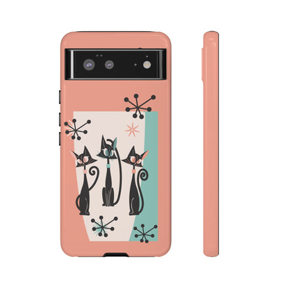 Atomic Cat Mid Mod Coral Aqua Blue Starburst Kitschy Fun Chic Samsung, Smart Phones Tough Cases - Mid Century Modern Gal