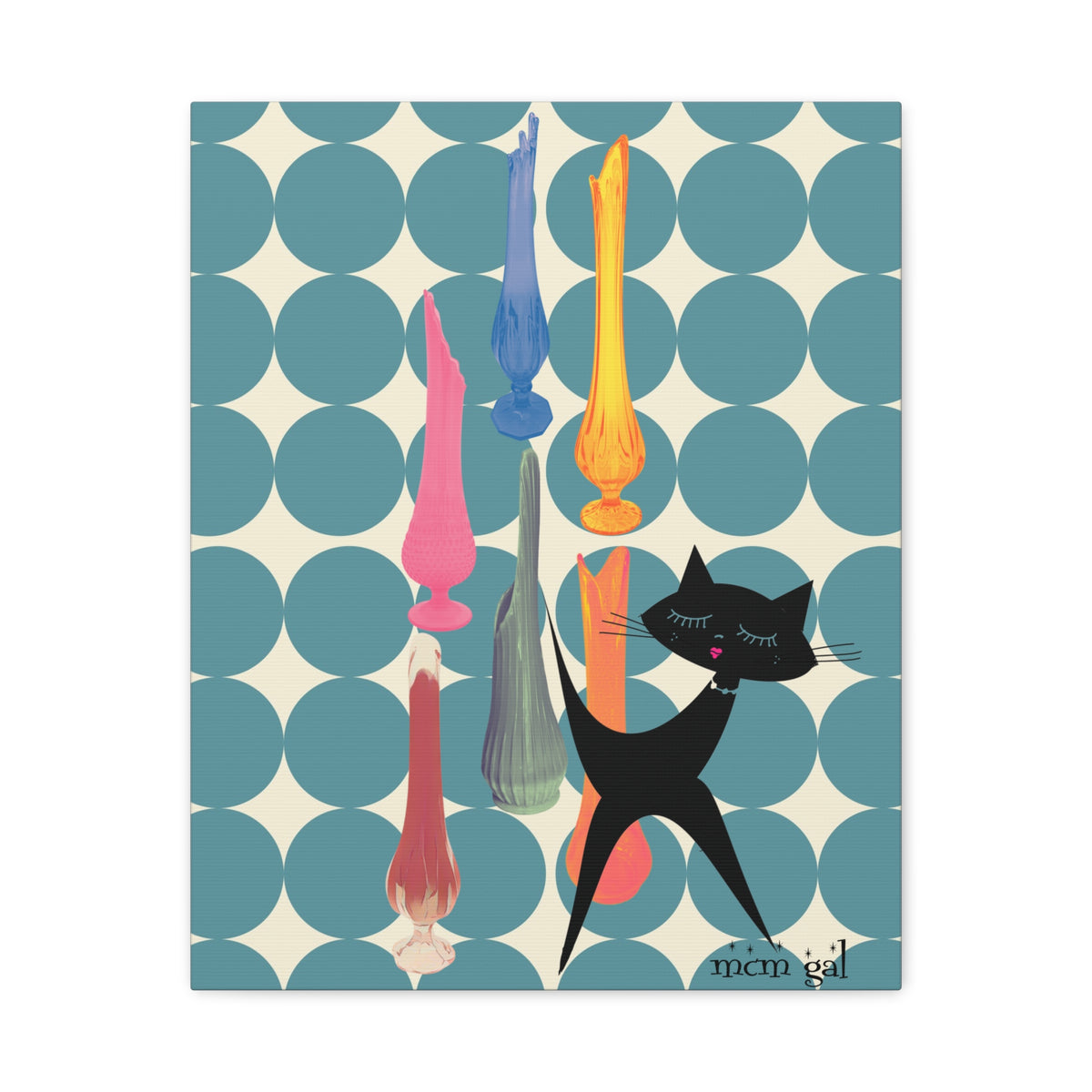 Mid Century Modern Wall Art, MCM Swung Glass Whimsical Cat Artwork Canvas - Mid Century Modern Gal