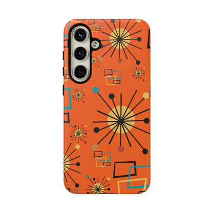 Mid Century Modern Sinatra Orange, Starburst, Geometric Funky Fun Tough Phone Case