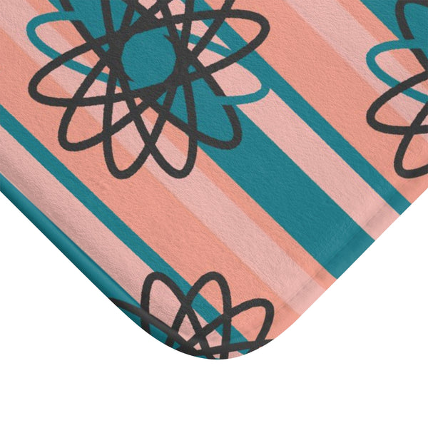 Mid Century Modern Atomic Atom, Teal, PInk, Retro Bath Mat