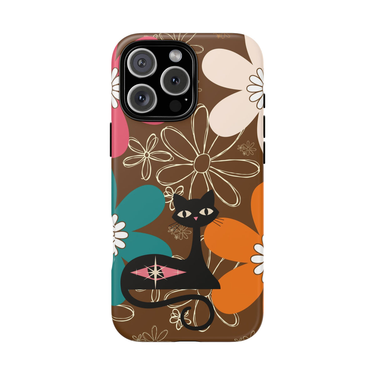 Atomic Cat Retro 70s Vibe Flower Power Tough Cases: Cute Floral and Cat Phone Case for Cat Lovers