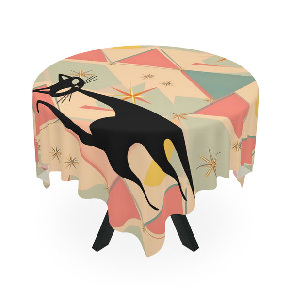 Atomic Cat Mid-Century Modern Cat Tablecloth - Retro Home Decor for Cat Lovers