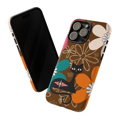 Atomic Cat Retro 70s Vibe Flower Power Tough Cases: Cute Floral and Cat Phone Case for Cat Lovers