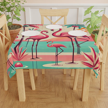 Palm Spring California, 50s Flamingo Table Setting Kitschy Mod Tablecloth