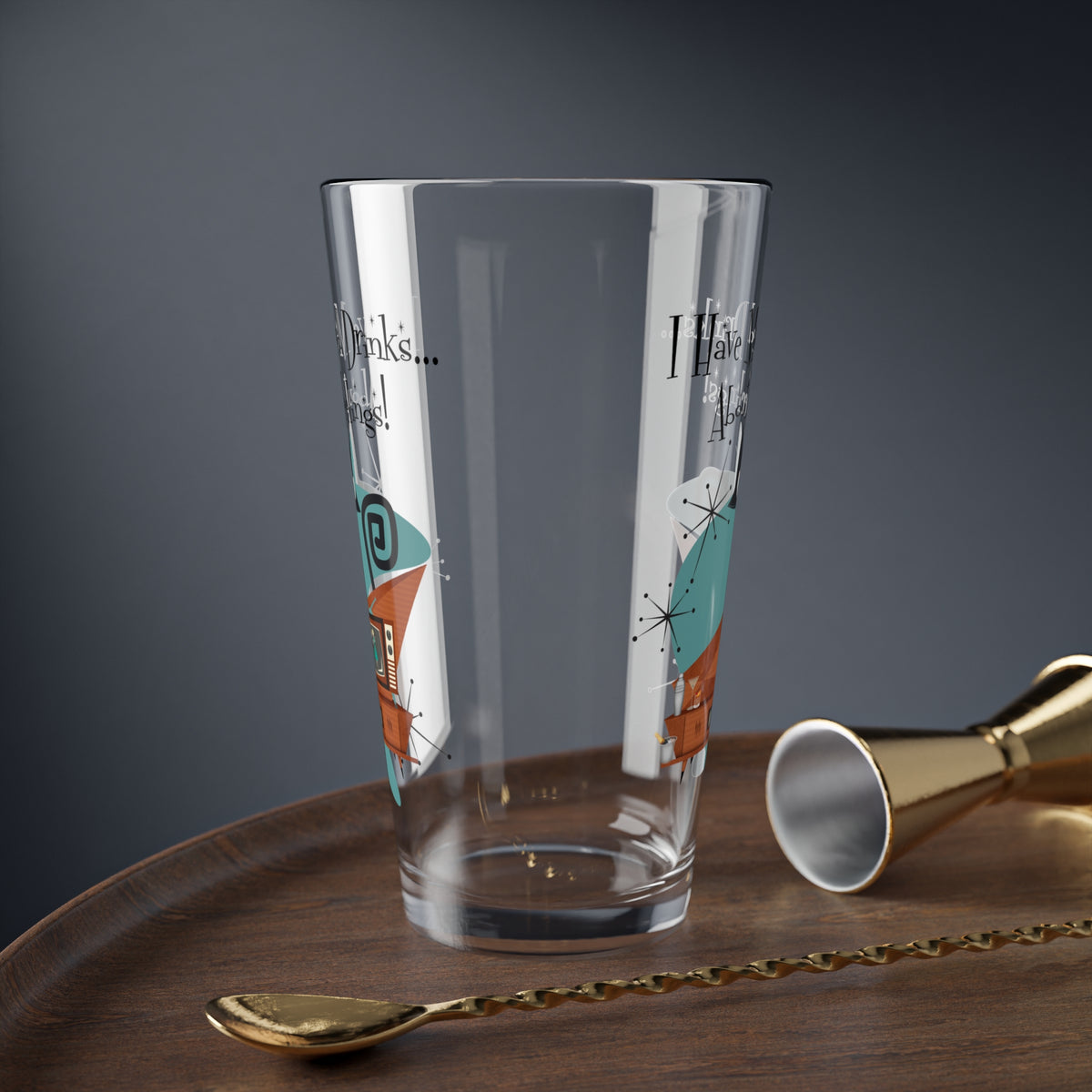 Atomic Cat, Kitschy, Funny Mid Century Modern, Cocktail, Mocktail, Beer Glass MCM Barware - Mid Century Modern Gal