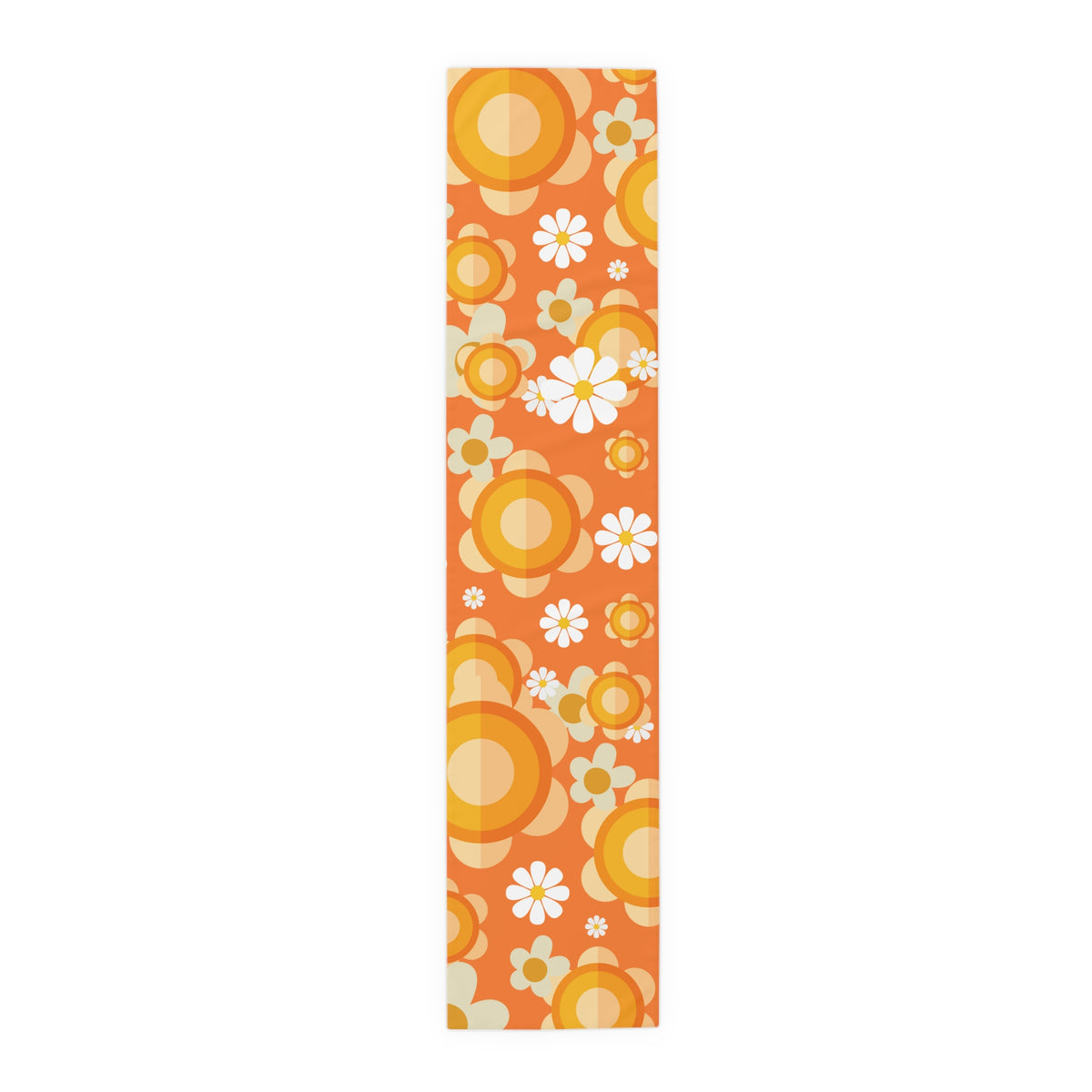 60's Vibe Flower Power Groovy Funky Daisy Orange Mid Mod Table Runner - Mid Century Modern Gal