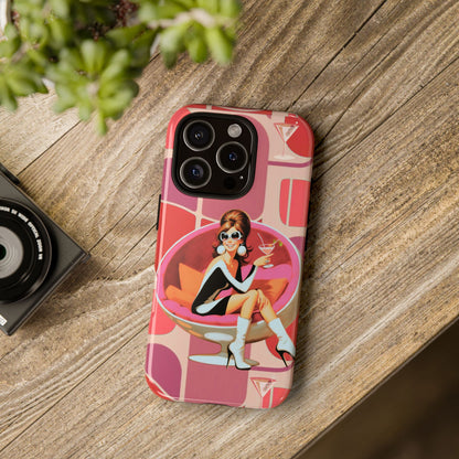 Mid Mod 60s Mod Gal, Kick Back Enjoy, Retro Chic Phone Case with Cocktail Design