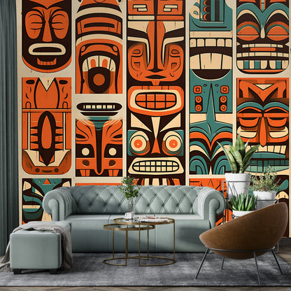 Tiki Idol Mid Century Modern Wallpaper, Peel and Stick Retro Wall Murals