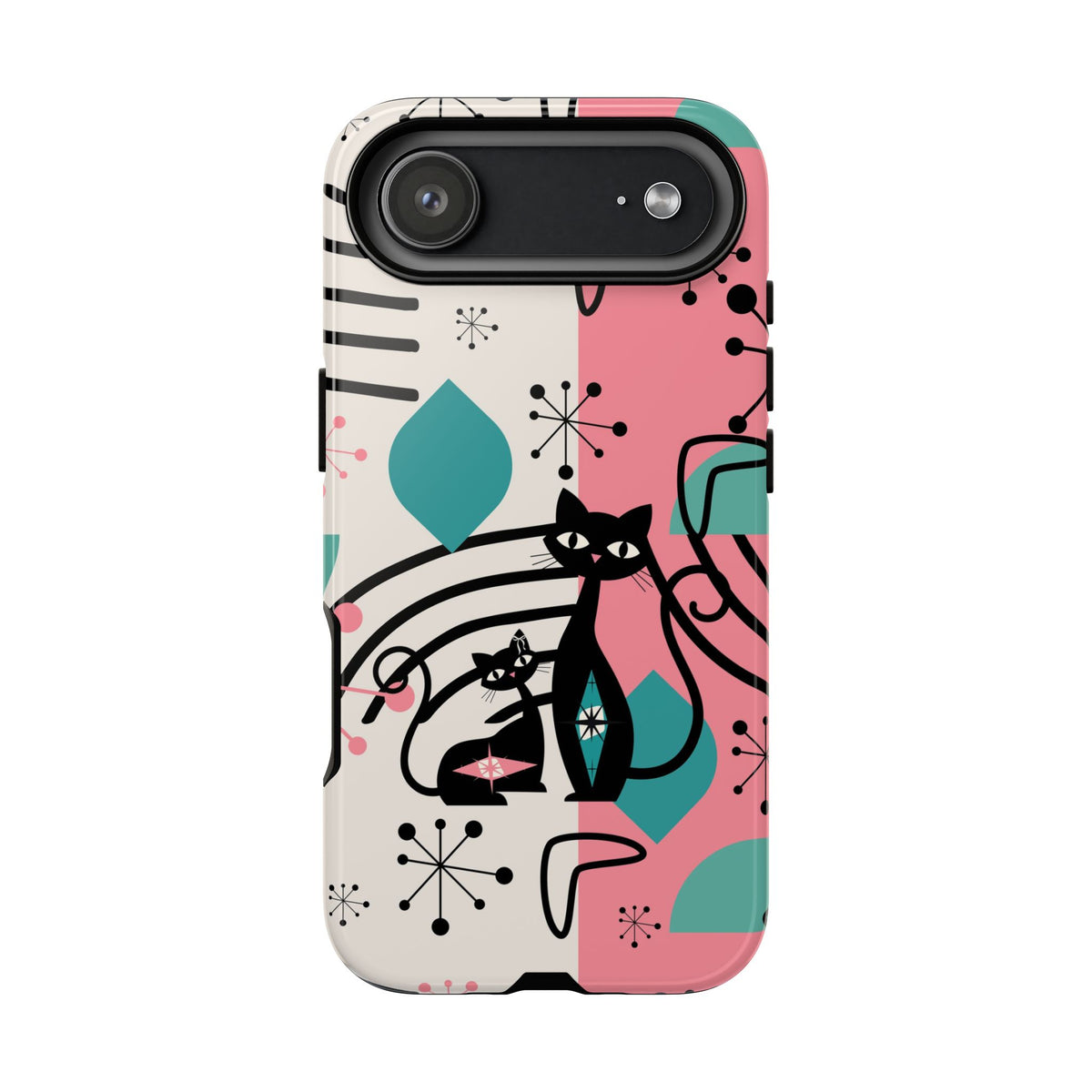Mid Mod Atomic Cat Boomerang Starburst, Pink, Black Kitschy Stylish Cat Phone Case: Modern Design for Cat Lovers