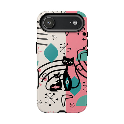 Mid Mod Atomic Cat Boomerang Starburst, Pink, Black Kitschy Stylish Cat Phone Case: Modern Design for Cat Lovers