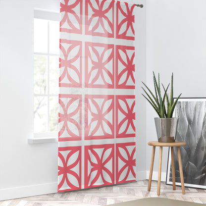 Summer Breeze Block Mid Century Modern Coral Sheer Geometric Floral Window Curtain - Modern Home Decor - Mid Century Modern Gal