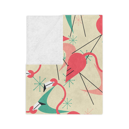 Palm Springs Mid Mod Tropical Flamingo Velveteen Blanket - Cozy Retro Kitsch Lightweight Throw - Mid Century Modern Gal