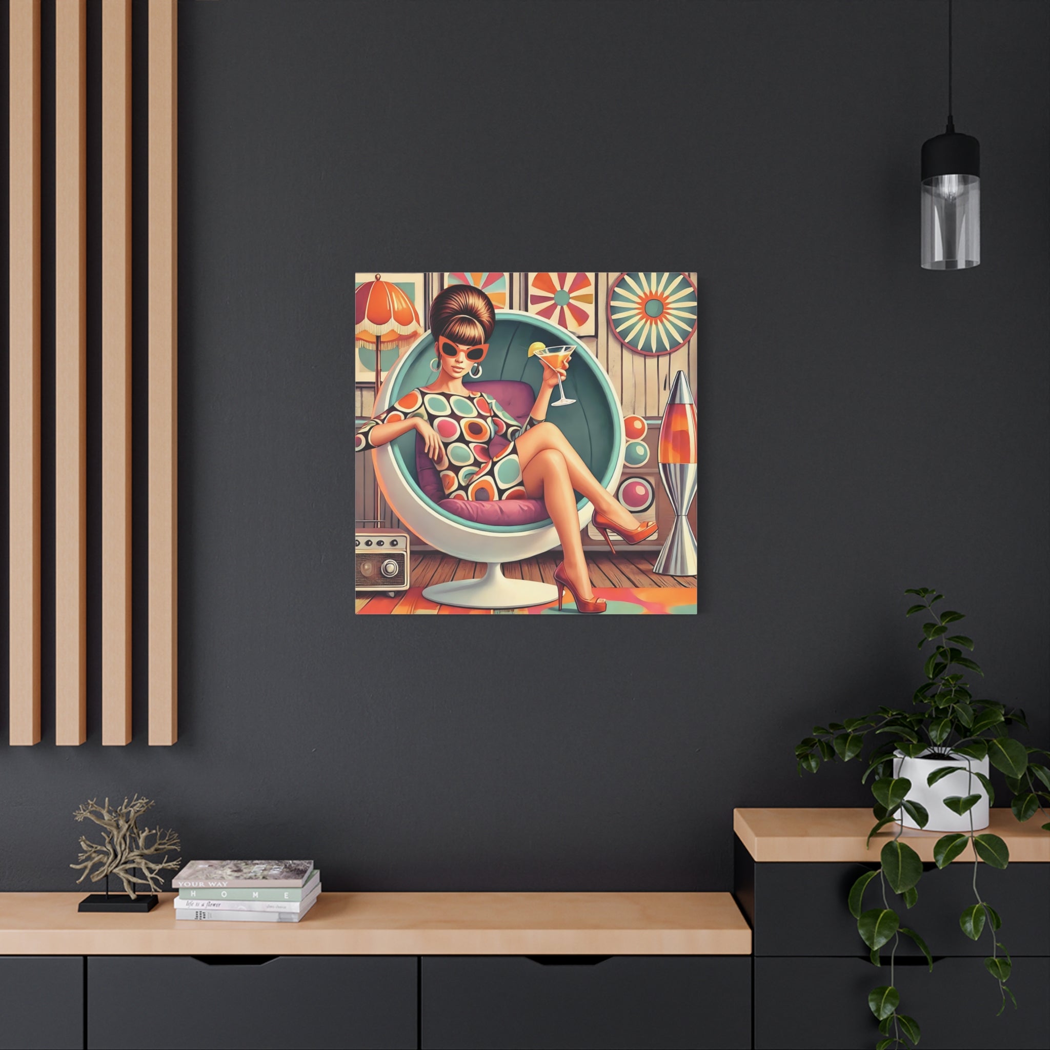 60s Mod Gal, Retro Chic Canvas Gallery Wrap - Vintage Lounge Art