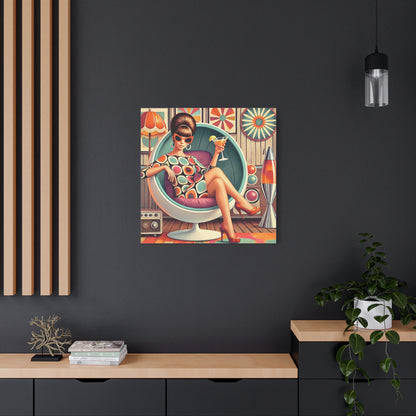 60s Mod Gal, Retro Chic Canvas Gallery Wrap - Vintage Lounge Art Print - Mid Century Modern Gal