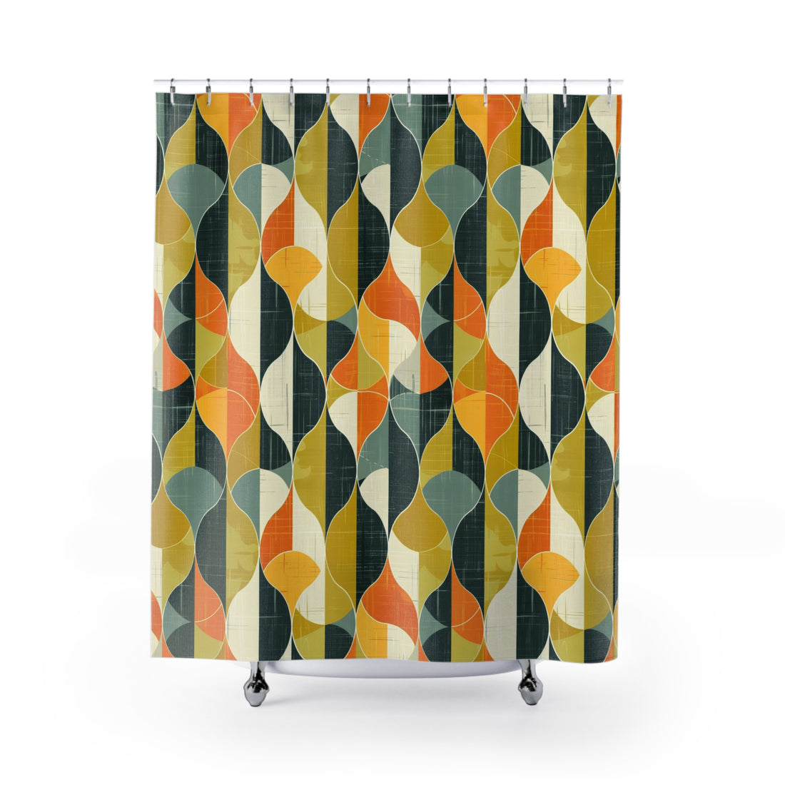 Mid Mod Scandinavian Leaves, Orange, Green, Blue, Mustard Yellow Cheery Retro Shower Curtain - Mid Century Modern Gal