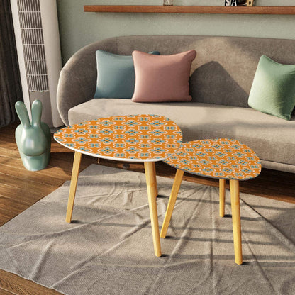 Modern Scandinavian Orange Blue Floral Mid Century Modern Nesting Tables - Mid Century Modern Gal