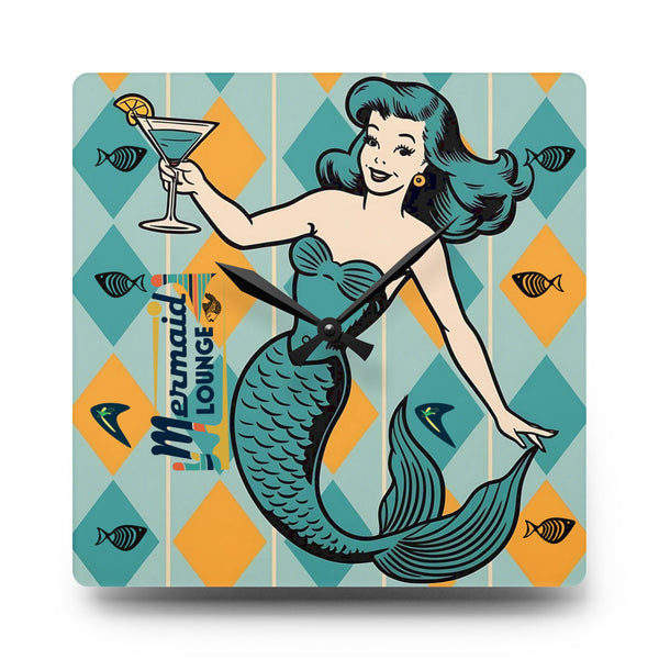 Mermaid Lounge Acrylic Wall Clock - Vintage Coastal Decor for Home