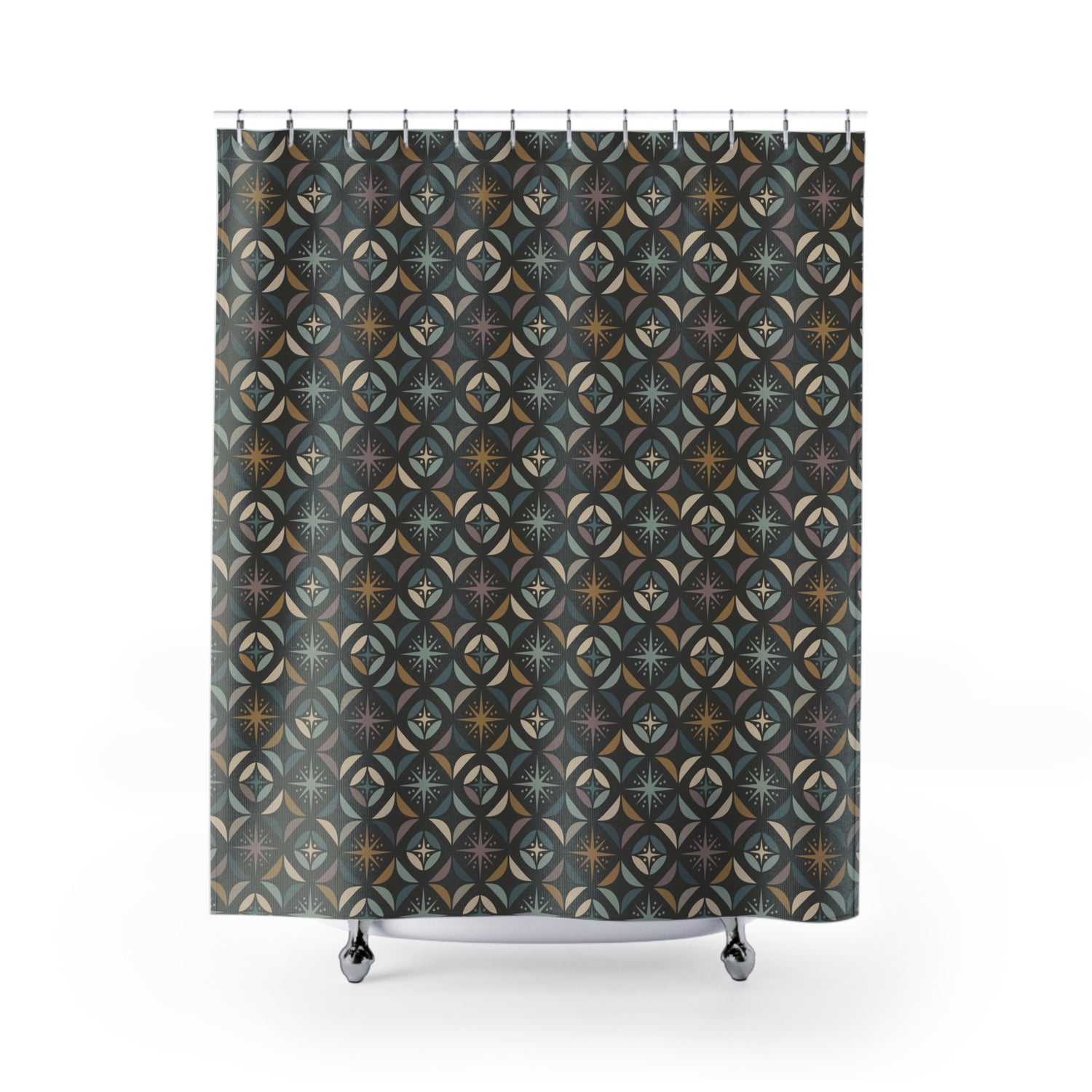 Mid Century Modern Elegant Gray Geometric Starburst Shower Curtain - Mid Century Modern Gal