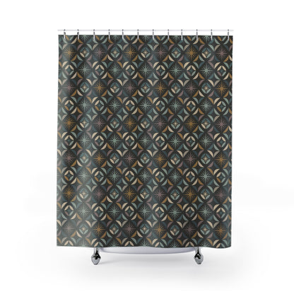 Mid Century Modern Elegant Gray Geometric Starburst Shower Curtain - Mid Century Modern Gal