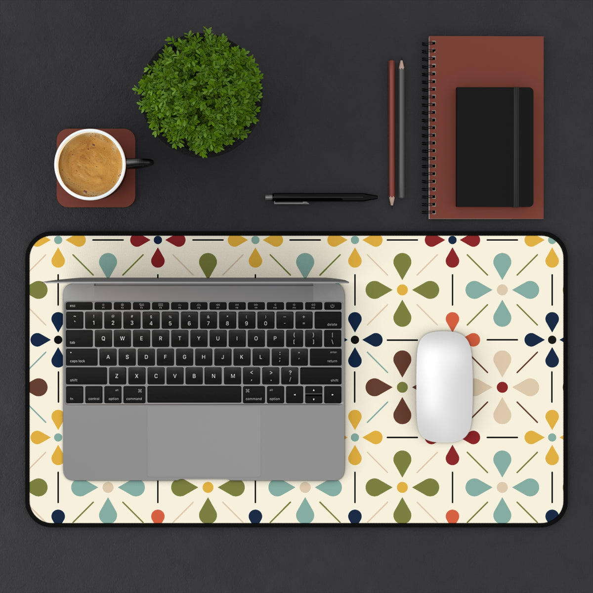 Mid Century Modern Scandinavian Flower, Mod Multi Color Desk Mat - Mid Century Modern Gal