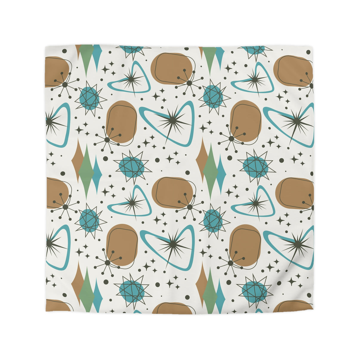 Mid Century Modern Franciscan Starburst Camel Brown, Beige Teal Starburst Retro-Modern  Duvet Cover - Mid Century Modern Gal