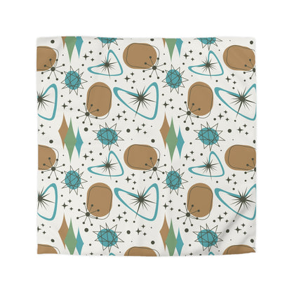 Mid Century Modern Franciscan Starburst Camel Brown, Beige Teal Starburst Retro-Modern  Duvet Cover - Mid Century Modern Gal