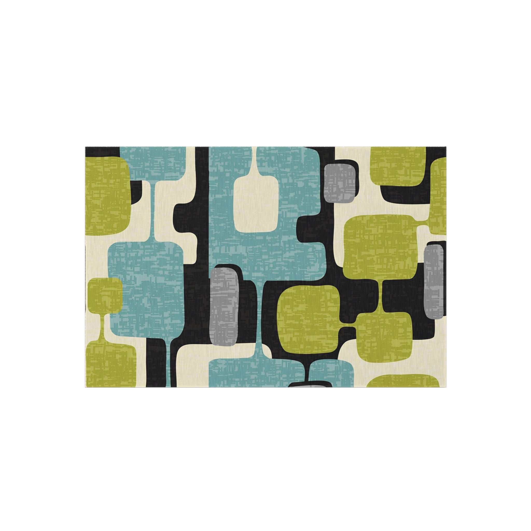 Mid Century Modern Geometric Indoor, Outdoor Area Rug, Lime Green, Aqua Blue, Black