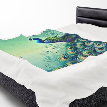 Chinoiserie Throw Blanket, Vibrant Peacock Velveteen Plush Blanket - Cozy Décor for Home and Gifts - Mid Century Modern Gal