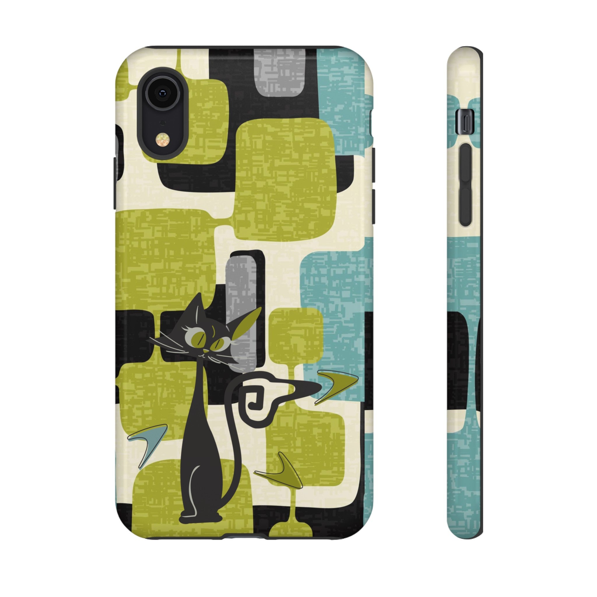 Mid Century Modern Geometric Kitschy Cat, Boomerang Retro Smart Phone Tough Cases