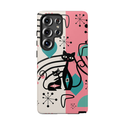 Mid Mod Atomic Cat Boomerang Starburst, Pink, Black Kitschy Stylish Cat Phone Case: Modern Design for Cat Lovers